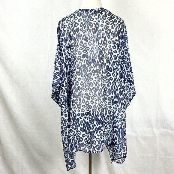 Johnny Was Calme Kimono Blue Cheetah Print Cover Up Silk Blend Sz S/M NWT - Picture 9 of 11